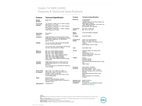 Ноутбук Dell Vostro 3400/Core i5-1135G7/8GB/256GB SSD + 1TB/14.0" HD(1366x768)/Intel Iris Xe/Cam & Mic/WLAN + BT/Backlit Kb/3 Cell/W11Pro/3Yrw