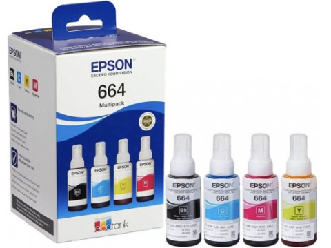 Экономичный набор из четырех контейнеров с чернилами, серия 664 Epson C13T66464A 664 EcoTank/ЖЕЛТАЯ НАКЛЕЙКА