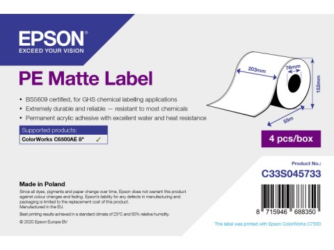 PE Matte Label - Continuous Roll: 203mm x 55m