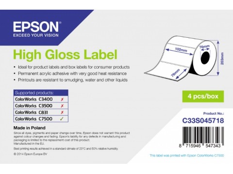 High Gloss Label (самоклеящийся рулон, с вырубкой): 102mm x 76mm, 1570 labels