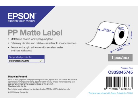PP Matte Label - Coil 220mm x 1000lm