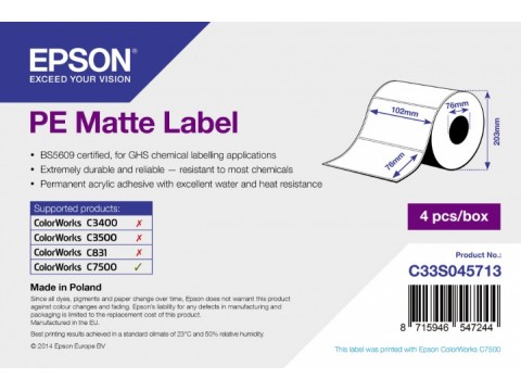 PE Matte Label – самоклеящийся рулон, с вырубкой: 102мм x 76мм, 1570 этикеток
