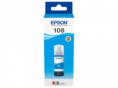 Контейнер с чернилами Epson C13T09C24A 108 EcoTank Cyan 70 ml/ЖЕЛТАЯ НАКЛЕЙКА