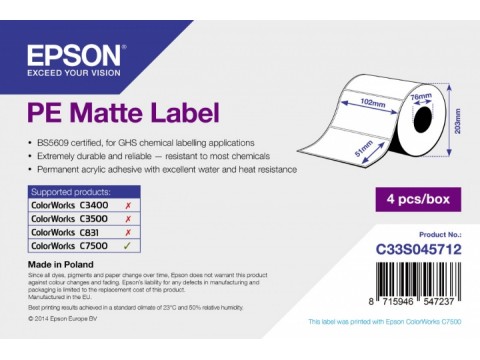 PE Matte Label – самоклеящийся рулон, с вырубкой: 102мм x 51мм, 2310 этикеток
