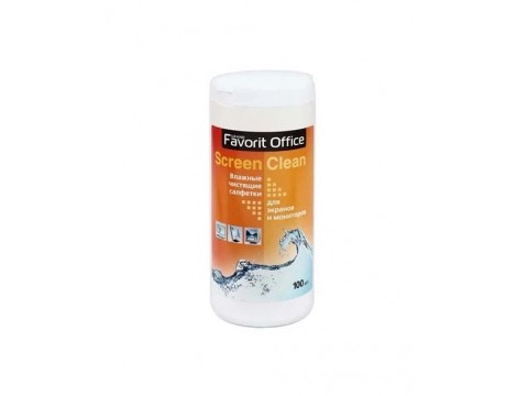 F130001 "FAVORIT OFFICE" Screen Clean, влажные салфетки для экранов LCD TFT, туба 100 салфеток