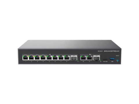 Grandstream GCC6011, All-in-one convergence device: VPN Router, NGFW, Switch and IP PBX. 2x 2.5G SFP, 10x GbE, 3 fixed WAN, 4x PoE-Out, 2.5Gbps NAT