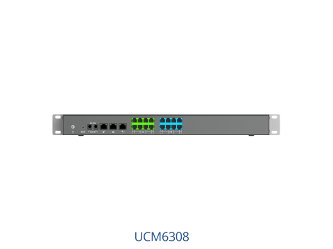 Grandstream UCM6308, IP PBX appliance, 8 FXO ports, 8 FXS ports, Dual GigE RJ45 Ethernet ports with PoE Plus