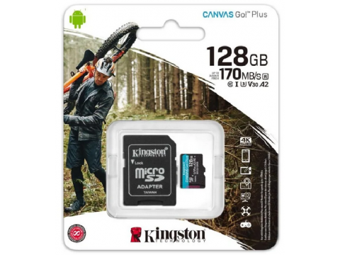 Карта памяти MicroSD, Kingston Canvas Go! Plus, 128GB, SDCG3/128GB, Class 10, UHS-I, R170/W90