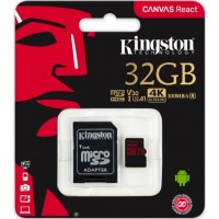 Карта памяти Kingston 32GB microSDHC Canvas React 100R/70W U3 UHS-I V30 A1 Card + SD Adapter