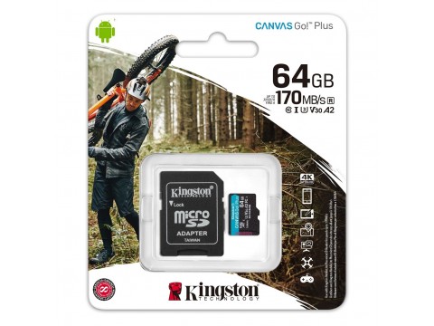 Карта памяти MicroSD 64GB Class 10 U3 V30 A2 Kingston SDCG3/64GB