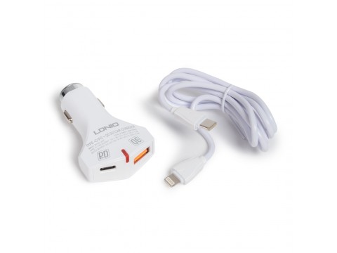 Автомобильное зарядное устройство LDNIO C60P PD+QC3.0 Lightning Белый