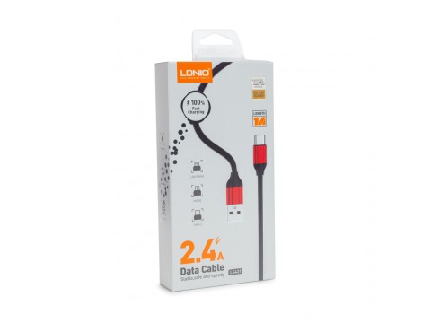 Интерфейсный кабель LDNIO Type-C LS431 2.4A TPE Алюминий 1м Чёрный