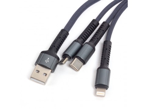 Интерфейсный кабель LDNIO 3 in 1 LC93 3.4A Nylon 1.2м Серый