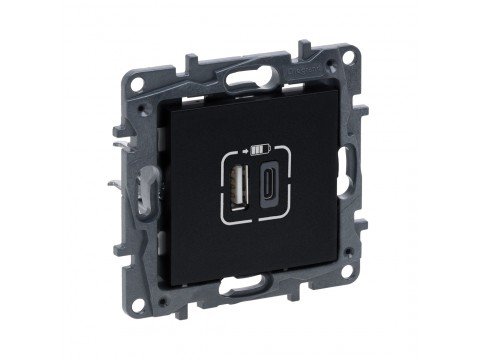 Розетка USB Niloe Step Тип А+C 12Вт+15Вт 5В Чёрный