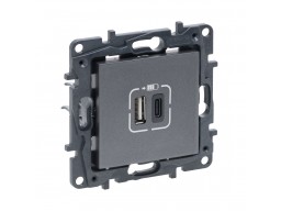 Розетка USB Niloe Step Тип А+C 12Вт+15Вт 5В Сталь