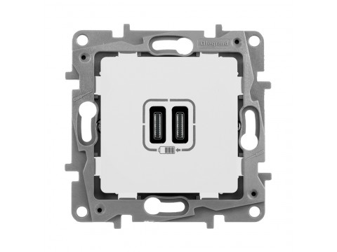 Зарядное устройство с двумя USB разъемами тип Cтип С 240В/5В 3000мА Legrand Etika Цвет Белый