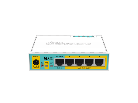 Маршрутизатор MikroTik hEX PoE lite RB750UPr2 / Компактный, с функцией PoE, 5 портов Ethernet