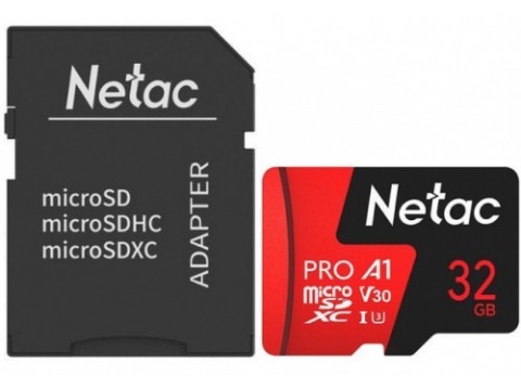 Карта памяти MicroSD 32GB Class 10 V10/A1 Netac NT02P500PRO-032G-R с адаптером