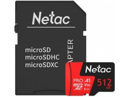 Карта памяти MicroSD 512GB Class 10 V30/A1 Netac NT02P500PRO-512G-R с адаптером