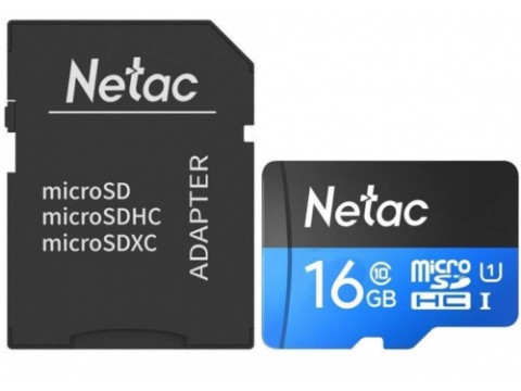 Карта памяти MicroSD 16GB Class 10 U1 Netac P500 NT02P500STN-016G-R с адаптером SD