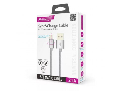 Кабель Olmio USB 2.0 - MAGIC 5/8 (microUSB+lightning), 1м, 2.1А