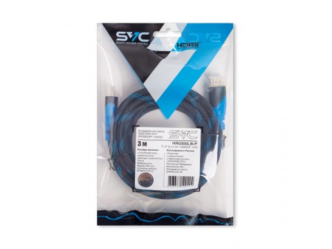 Интерфейсный кабель HDMI-HDMI SVC HR0300LB-P, 30В, Голубой, Пол. пакет, 3 м