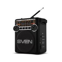 SVEN SRP-355, черный, радиоприемник (мощность 3 Вт (RMS), FM/AM/SW, USB, SD/microSD, фонарь