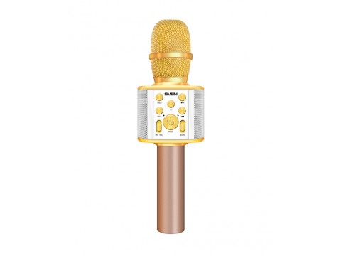 SVEN MK-950, белый-золотой, микрофон для караоке, мощность 6Вт (RMS), Bluetooth, microSD, встроенный