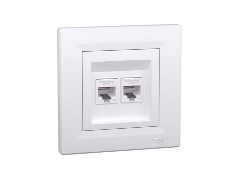 Розетка двойная компьютерная SE EPH480012145 Asfora RJ45 кат. 6 в сборе белый