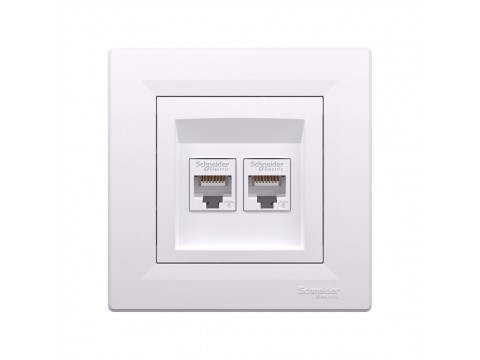 Розетка двойная компьютерная SE EPH480012145 Asfora RJ45 кат. 6 в сборе белый
