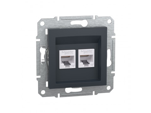 Розетка компьютерная двойная SE EPH4800171 Asfora RJ45 кат. 6 механизм антрацит