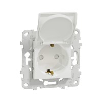 Розетка с заземлением SE NU503718TA Unica New с/штор с/кр IP21 белый