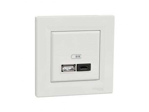 Розетка USB SE EPH2700421 Asfora A+С 45 Вт (быстрая зарядка) в сборе белый