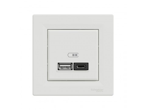Розетка USB SE EPH2700421 Asfora A+С 45 Вт (быстрая зарядка) в сборе белый