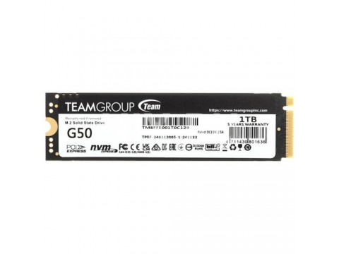 Твердотельный накопитель TeamGroup G50, 1Tb, M2, PCIe 4.0 x4, NVMe 1.4, 5000/4800Mb/s,TM8FFE001T0C129