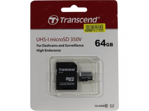 Карта памяти MicroSD 64GB Class 10 U1 Transcend TS64GUSD350V