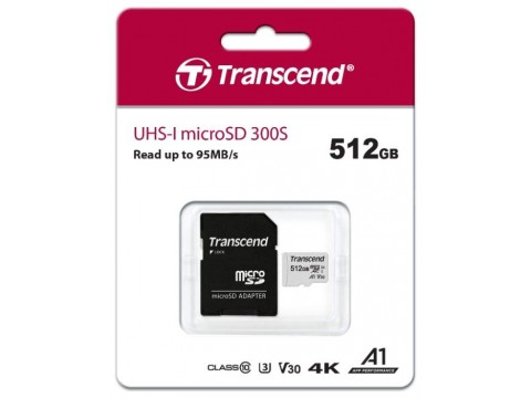 Карта памяти MicroSD 512GB Class 10 U3 A1 Transcend TS512GUSD300S-A