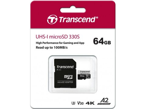 Карта памяти MicroSD 64GB Class 10 U3 A2 Transcend TS64GUSD330S