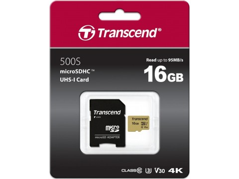 Карта памяти MicroSD 16GB Class 10 U3 Transcend TS16GUSD500S