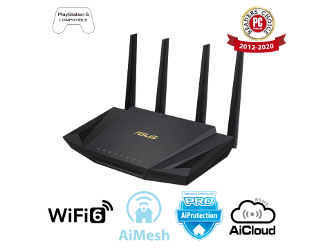 Двухдиапазонный маршрутизатор ASUS RT-AX58U/Wi-Fi 6 (802.11ax)/MU-MIMO/OFDMA/AiProtection Pro/AiMesh