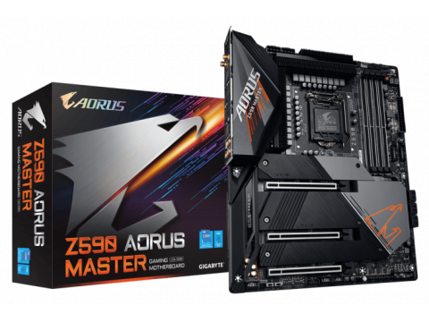 Сист. плата Gigabyte Z590 AORUS MASTER, Z590, 1200, 4xDIMM DDR4, 3xPCI-E x16, 3xM.2, 6xSATA, 10GbE, DP, Type C, WiFi 6,