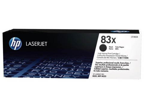 HP CF283X 83X Black Toner Cartridge for LaserJet Pro MFP M225/M201, up to 2200 pages.