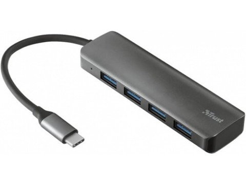 Разветвитель Trust Halyx 4 in 1 USB-C 3.2 серый