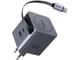 Зарядное устройство UGREEN X615 65W 2C1A GaN Fast Charger with Retractable Cable USB-C, 65825