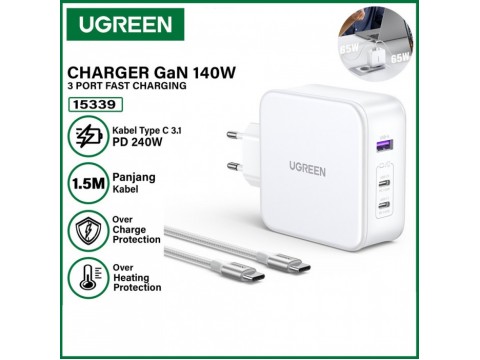 Зарядное устройство Ugreen CD289 Nexode 140W 3-Port PD GaN Fast Charger EU (White)