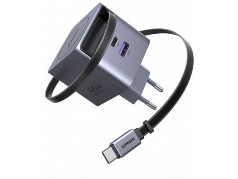 Зарядное устройство UGREEN X614  45W 2C1A GaN Fast Charger with Retractable Cable USB-C, 65822