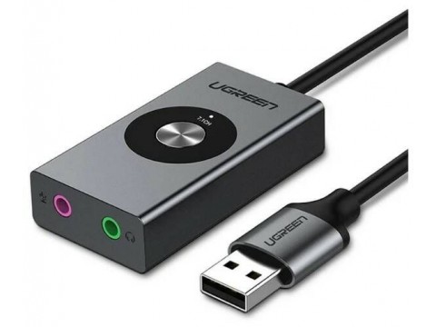 Адаптер стерео звука UGREEN CM129 USB External Stereo Sound Adapter 15cm (Black), 40964