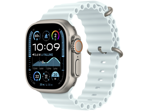 49mm Ice Blue Ocean Band Extension - Natural Titanium Finish