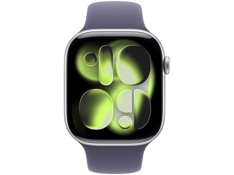 Apple Watch Series 11 GPS 46mm Silver Aluminium Case with Purple Fog Sport Band - M/L,Model A3333