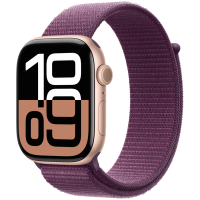 Apple Watch Series 10 GPS 46mm Rose Gold Aluminium Case with Plum Sport Loop,Model A2999